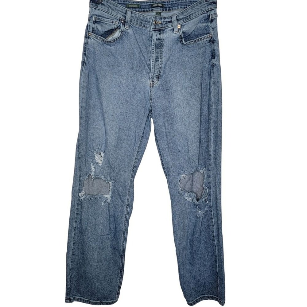 Wild Fable Straight Jeans Womens 12 Light Wash Blue Super High Rise Ripped Knee
